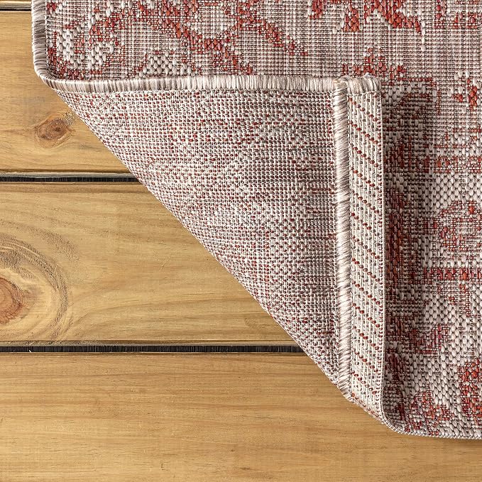 JONATHAN Y Boho Medallion Indoor Outdoor Round Area Rug 4 Ft Red/Taupe - Image 5