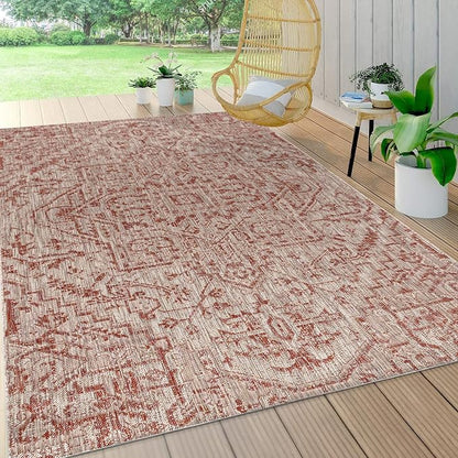 JONATHAN Y Boho Medallion Indoor Outdoor Area Rug 5X8 Red/Taupe, Estrella - Image 4