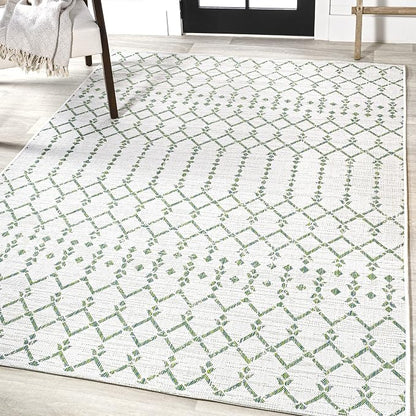 JONATHAN Y Moroccan Geometric Indoor Outdoor Area Rug 4X6 Green/Ivory, Ourika - Image 3