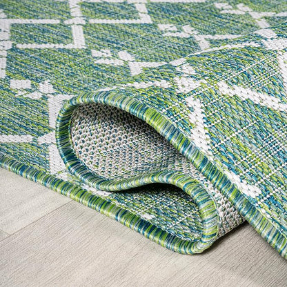 JONATHAN Y Moroccan Geometric Indoor Outdoor Area Rug 5X8 Green/Cream, Ourika - Image 6