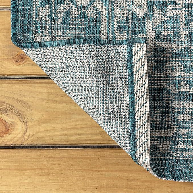 JONATHAN Y Boho Medallion Indoor Outdoor Square Area Rug 3X3 Teal/Gray - Image 4