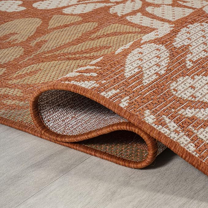 JONATHAN Y Floral Textured Weave Indoor Outdoor Area Rug 4X6 Orange/Cream - Image 5