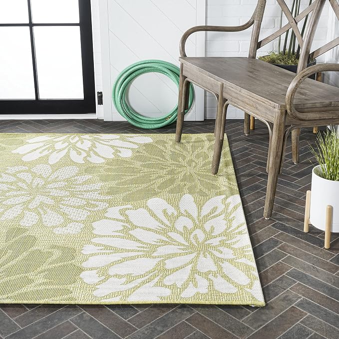 JONATHAN Y Floral Textured Weave Indoor Outdoor Area Rug 8X10 Green/Cream - Image 10