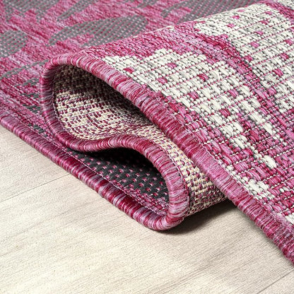 JONATHAN Y Floral Textured Weave Indoor Outdoor Area Rug 5X8 Fuchsia/Light Gray - Image 5