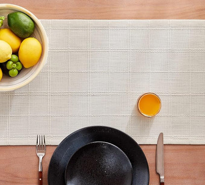 Linen Checked Farmhouse Table Runner, 13x36 Inches Ivory | Raised Grid Design - Image 7