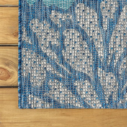 JONATHAN Y Floral Textured Weave Indoor Outdoor Round Area Rug 6 Ft Navy/Aqua - Image 7