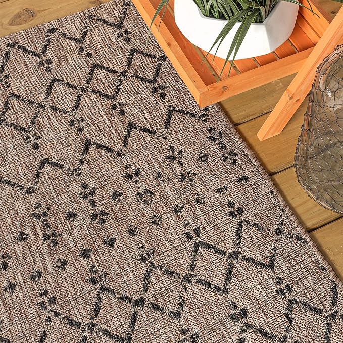 JONATHAN Y Moroccan Geometric Indoor Outdoor Runner Rug 2X8 Natural/Black - Image 6