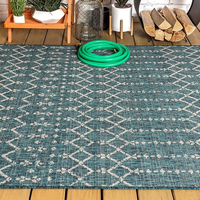JONATHAN Y Moroccan Geometric Indoor Outdoor Area Rug 3X5 Teal/Gray, Ourika - Image 10