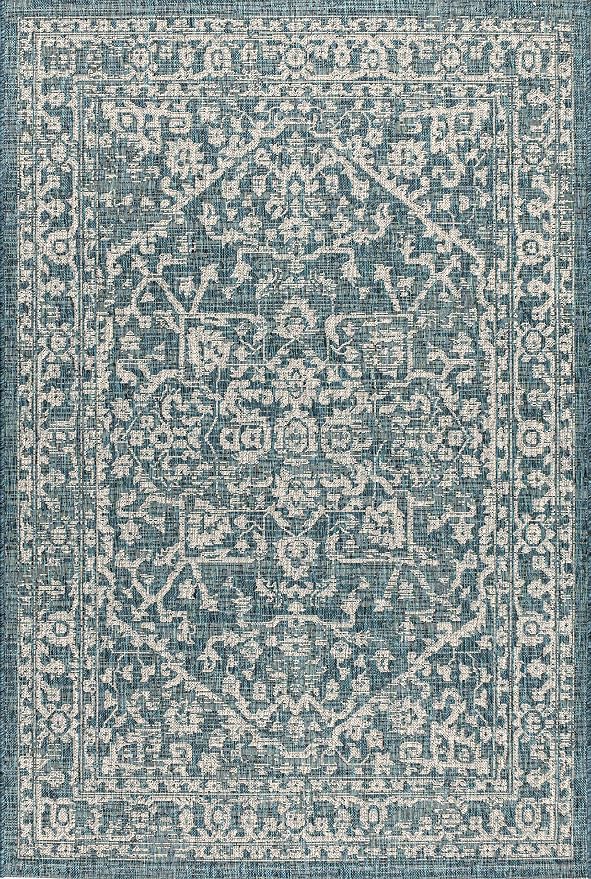 JONATHAN Y Boho Medallion Indoor Outdoor Area Rug 5X8 Teal/Gray, Malta Textured - Image 8