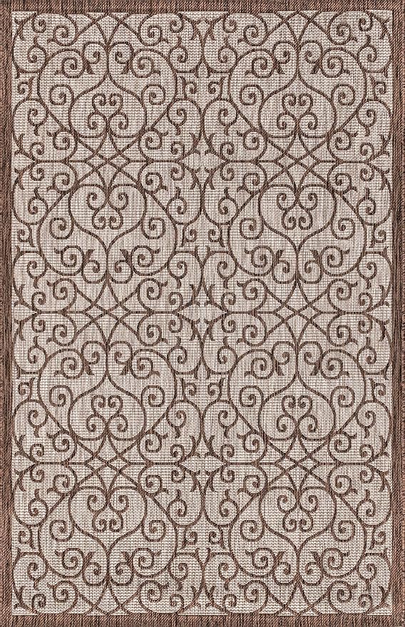 JONATHAN Y Vintage Filigree Indoor Outdoor Area Rug 4X6 Taupe/Espresso - Image 9