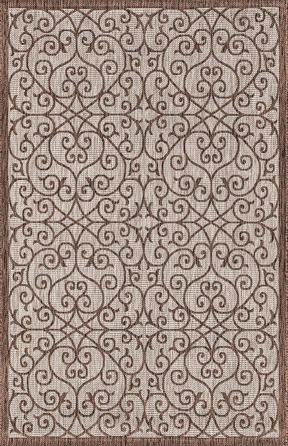 JONATHAN Y Vintage Filigree Indoor Outdoor Area Rug 4X6 Taupe/Espresso - Image 9