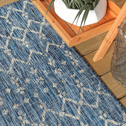 JONATHAN Y Moroccan Geometric Indoor Outdoor Runner Rug 2X20 Navy/Light Gray - Image 4