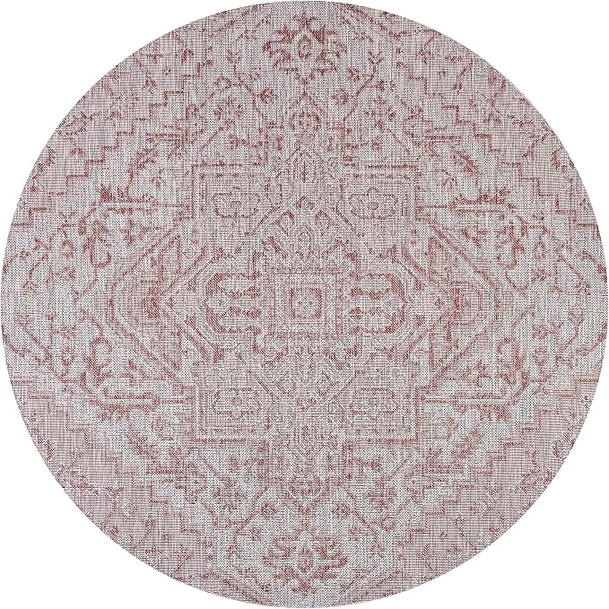 JONATHAN Y Boho Medallion Indoor Outdoor Round Area Rug 4 Ft Red/Taupe - Image 9