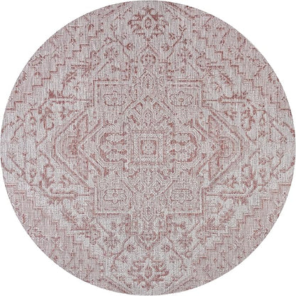 JONATHAN Y Boho Medallion Indoor Outdoor Round Area Rug 4 Ft Red/Taupe - Image 9