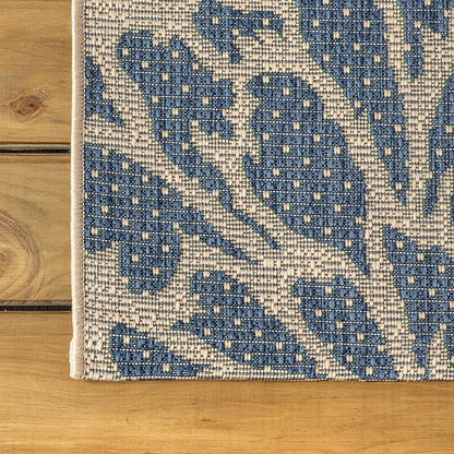 JONATHAN Y Floral Textured Weave Indoor Outdoor Round Area Rug 6 Ft Navy/Green - Image 7