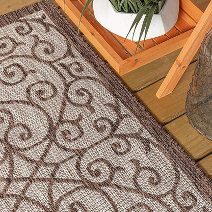 JONATHAN Y Vintage Filigree Indoor Outdoor Square Area Rug 9X9 Taupe/Espresso - Image 8