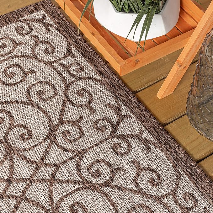 JONATHAN Y Vintage Filigree Indoor Outdoor Area Rug 4X6 Taupe/Espresso - Image 8
