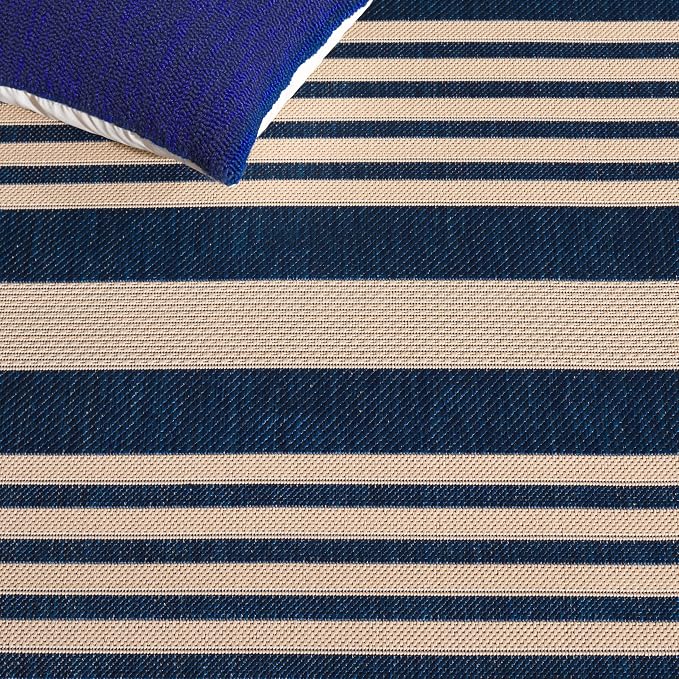 SAFAVIEH Courtyard Collection 2'3" x 20' Navy/Beige CY6062 Stripe Indoor/ - Image 6