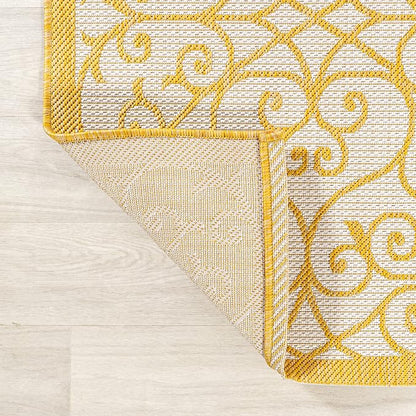 JONATHAN Y Vintage Filigree Indoor Outdoor Area Rug 5X8 Cream/Yellow, Madrid - Image 5