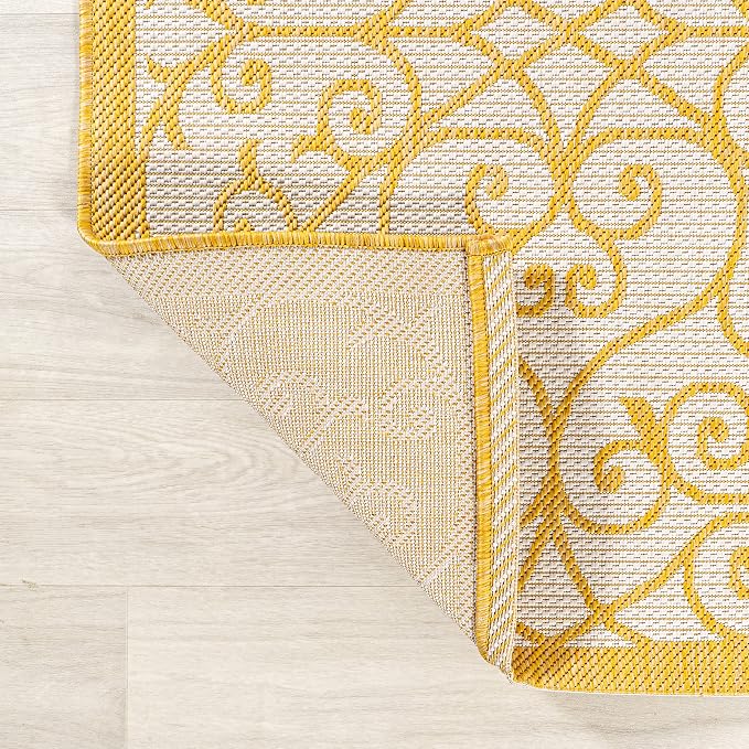 JONATHAN Y Vintage Filigree Indoor Outdoor Area Rug 8X10 Cream/Yellow, Madrid - Image 5