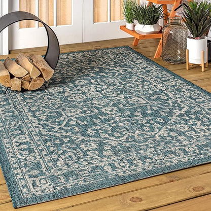 JONATHAN Y Boho Medallion Indoor Outdoor Area Rug 5X8 Teal/Gray, Malta Textured - Image 3
