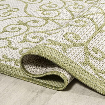 JONATHAN Y Vintage Filigree Indoor Outdoor Runner Rug 2X10 Green/Cream - Image 5