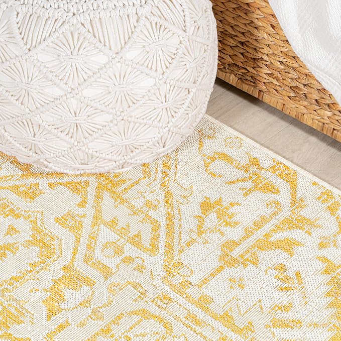 JONATHAN Y Boho Medallion Indoor Outdoor Runner Rug 2X10 Cream/Yellow, Estrella - Image 4