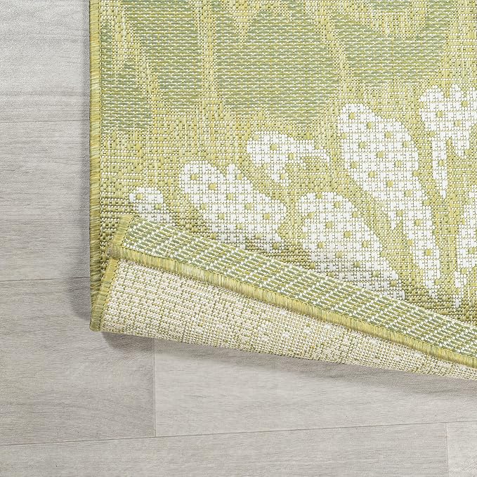 JONATHAN Y Floral Textured Weave Indoor Outdoor Area Rug 8X10 Green/Cream - Image 4