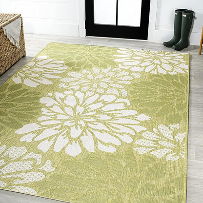 JONATHAN Y Floral Textured Weave Indoor Outdoor Area Rug 8X10 Green/Cream - Image 3