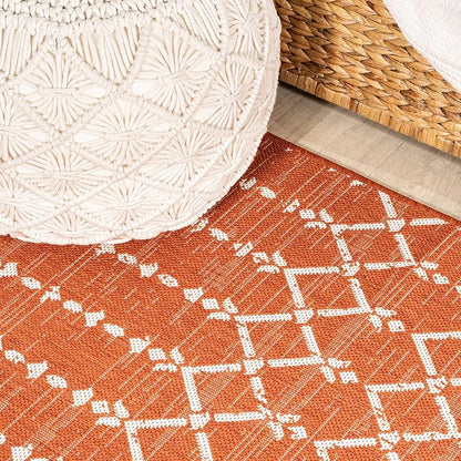 JONATHAN Y Moroccan Geometric Indoor Outdoor Round Area Rug 5 Ft Orange/Cream - Image 5