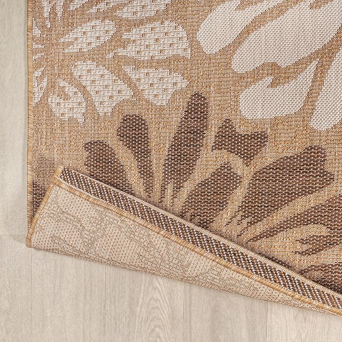 JONATHAN Y Floral Textured Weave Indoor Outdoor Round Area Rug 4 Ft Brown/Cream - Image 4