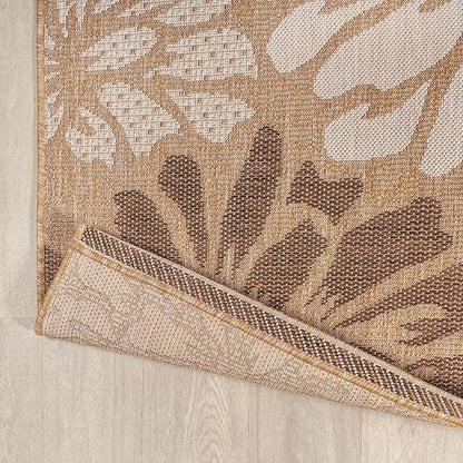 JONATHAN Y Floral Textured Weave Indoor Outdoor Round Area Rug 4 Ft Brown/Cream - Image 4