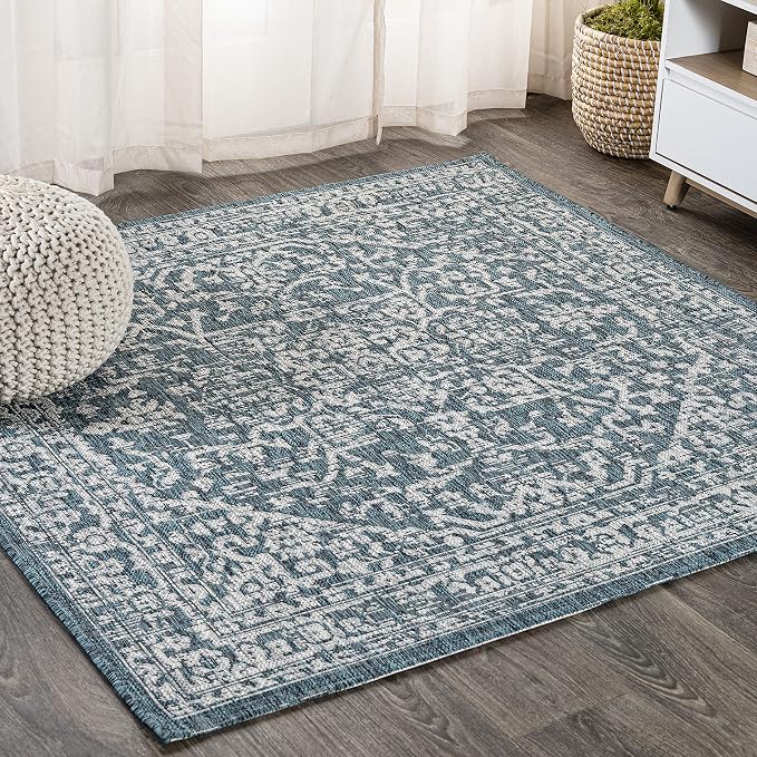 JONATHAN Y Boho Medallion Indoor Outdoor Square Area Rug 3X3 Teal/Gray by JONATHANY