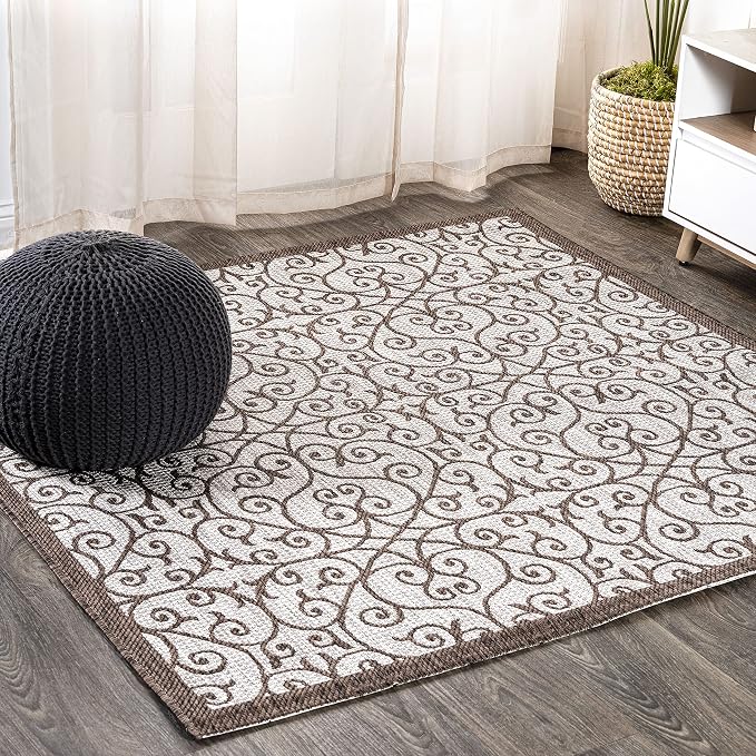 JONATHAN Y Vintage Filigree Indoor Outdoor Square Area Rug 9X9 Taupe/Espresso by JONATHANY