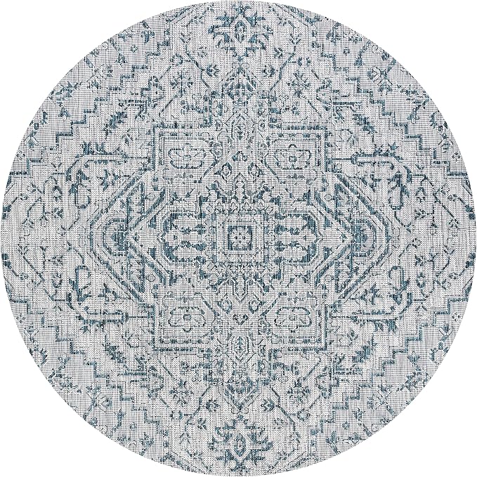 JONATHAN Y Boho Medallion Indoor Outdoor Round Area Rug 6 Ft Teal/Gray - Image 8