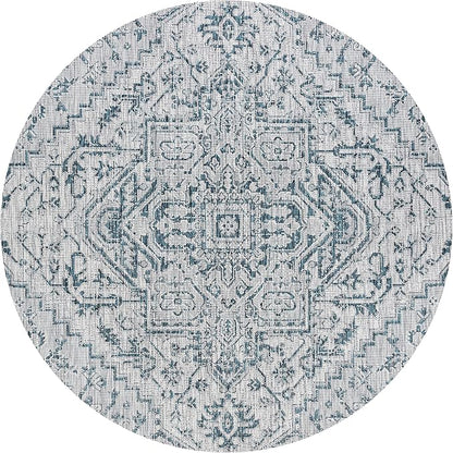 JONATHAN Y Boho Medallion Indoor Outdoor Round Area Rug 6 Ft Teal/Gray - Image 8