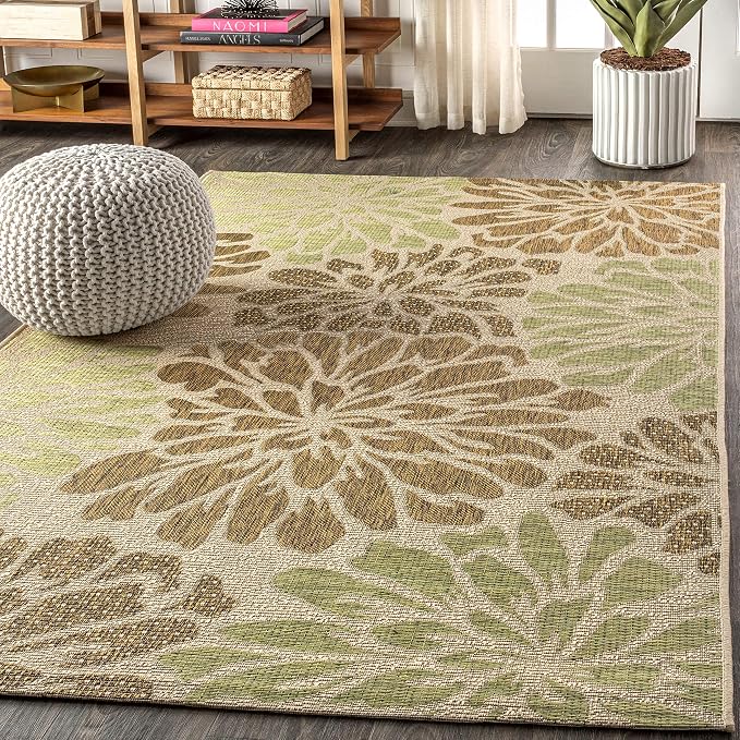 JONATHAN Y Floral Textured Weave Indoor Outdoor Area Rug 8X10 Sage/Brown - Image 3