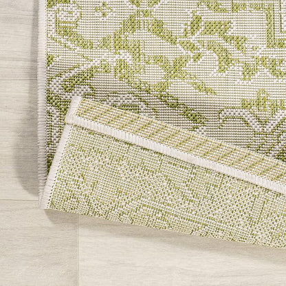JONATHAN Y Boho Medallion Indoor Outdoor Square Area Rug 5X5 Cream/Green - Image 6