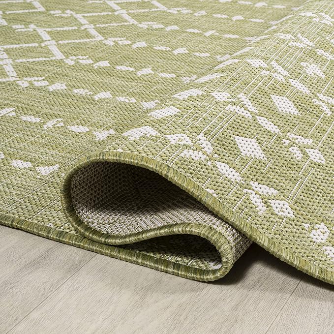 JONATHAN Y Moroccan Geometric Indoor Outdoor Area Rug 5X8 Light Green/Cream - Image 6