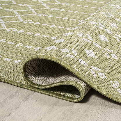 JONATHAN Y Moroccan Geometric Indoor Outdoor Area Rug 5X8 Light Green/Cream - Image 6