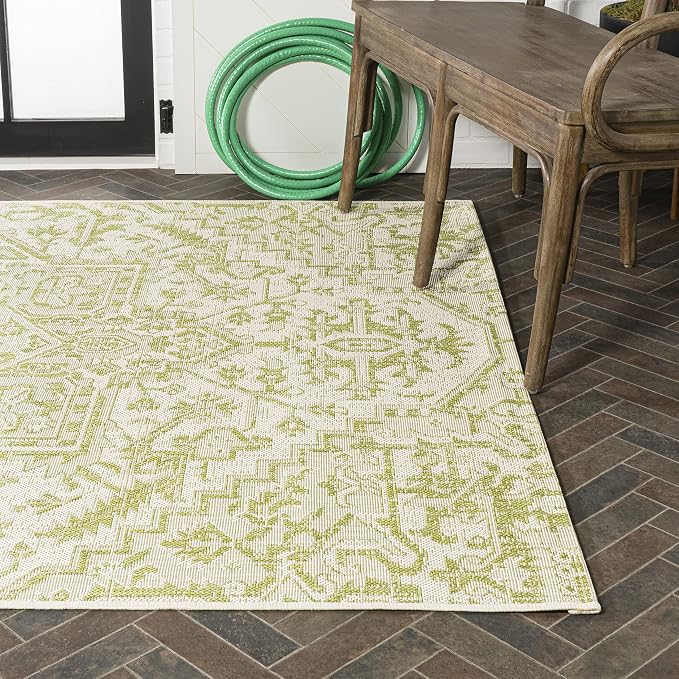 JONATHAN Y Boho Medallion Indoor Outdoor Area Rug 4X6 Cream/Green, Estrella - Image 11