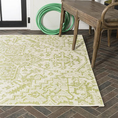 JONATHAN Y Boho Medallion Indoor Outdoor Area Rug 4X6 Cream/Green, Estrella - Image 11
