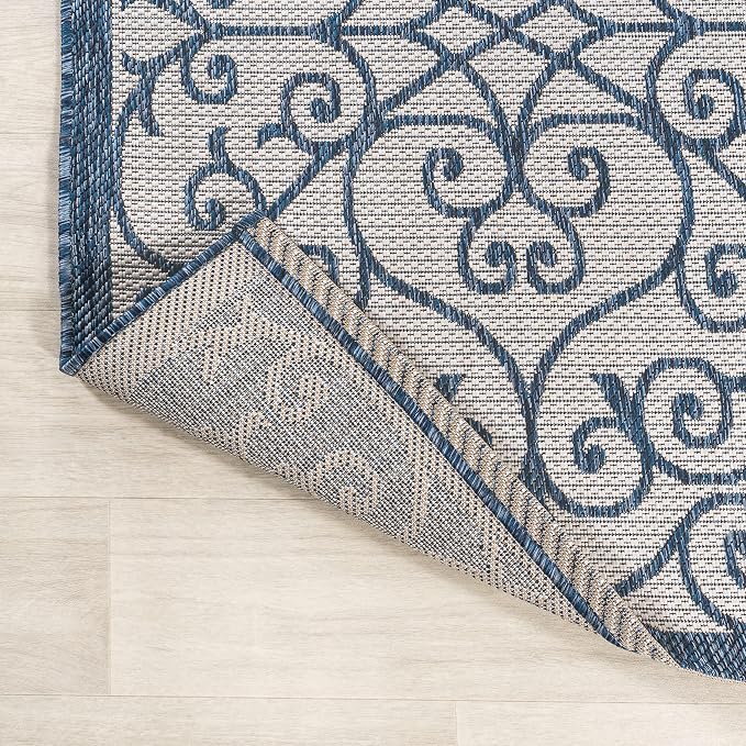 JONATHAN Y Vintage Filigree Indoor Outdoor Runner Rug 2X10 Blue/Cream, Madrid - Image 3