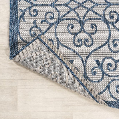 JONATHAN Y Vintage Filigree Indoor Outdoor Runner Rug 2X10 Blue/Cream, Madrid - Image 3