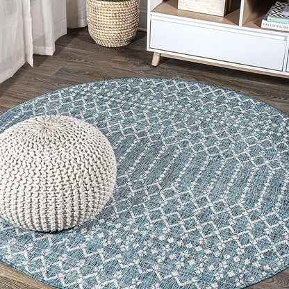 JONATHAN Y Moroccan Geometric Indoor Outdoor Round Area Rug 8 Ft Teal/Gray by JONATHANY