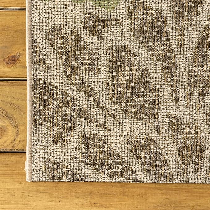 JONATHAN Y Floral Textured Weave Indoor Outdoor Round Area Rug 6 Ft Sage/Brown - Image 7