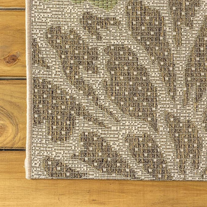 JONATHAN Y Floral Textured Weave Indoor Outdoor Round Area Rug 6 Ft Sage/Brown - Image 7