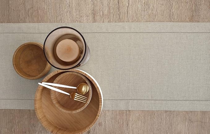 Solino Home 100% Pure Linen Table Runner Natural Hemstitch, 14 x 132 in | - Image 3