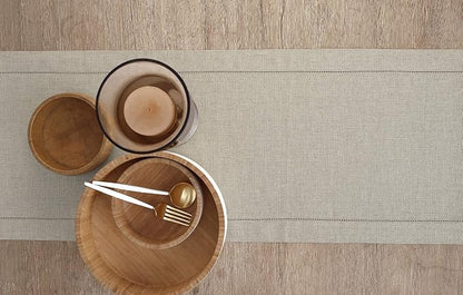 Solino Home 100% Pure Linen Table Runner Natural Hemstitch, 14 x 132 in | - Image 3