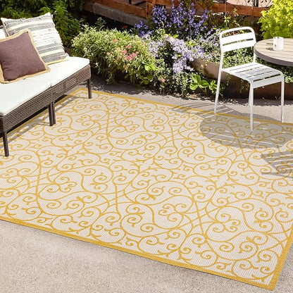 JONATHAN Y Vintage Filigree Indoor Outdoor Area Rug 9X12 Cream/Yellow, Madrid - Image 4